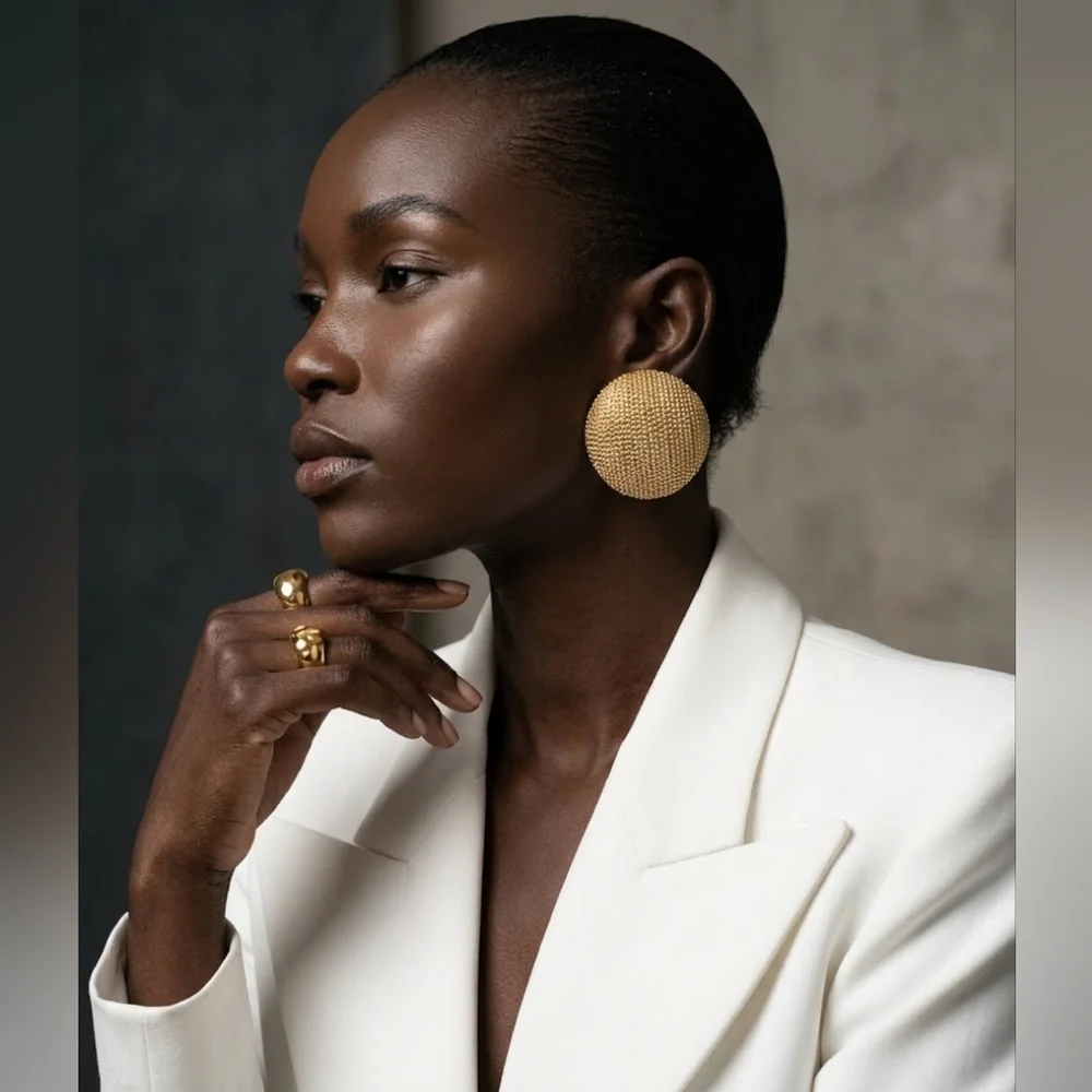 Vintage Gold-Tone Large Dome Shaped Clip-On Earrings